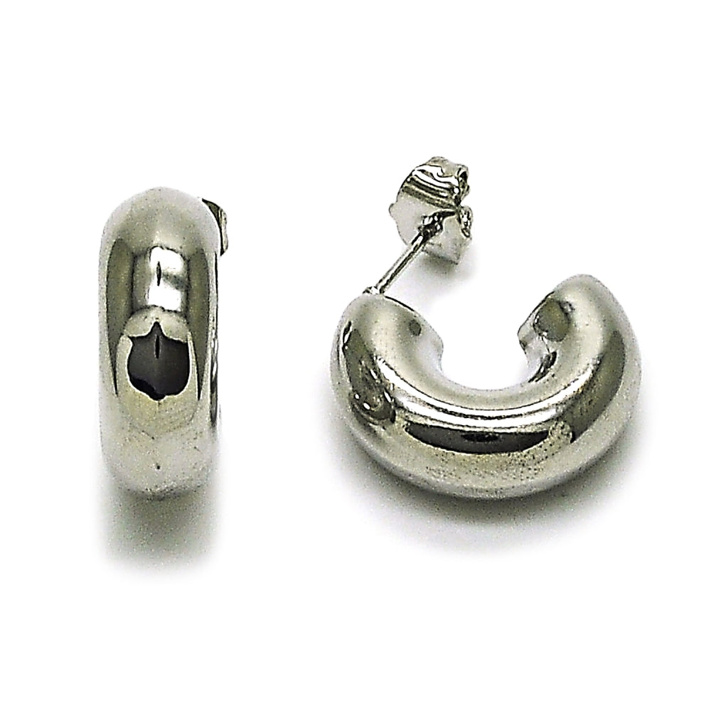 White Gold Filled Stud Earring, Hollow Design, Polished, Rhodium Finish