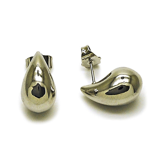 Rhodium Gold Filled Stud Earring, Teardrop and Hollow Design, Polished, Rhodium Finish