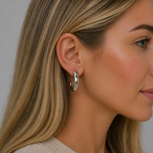 Rhodium Gold Filled Small Hoop, Hollow Design, Polished, Rhodium Finish