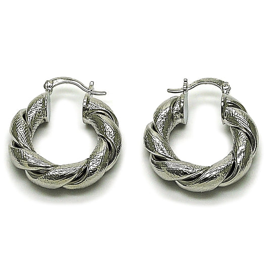 Rhodium Gold Filled Medium Hoop, Twist and Hollow Design, Matte Finish, Rhodium Finish