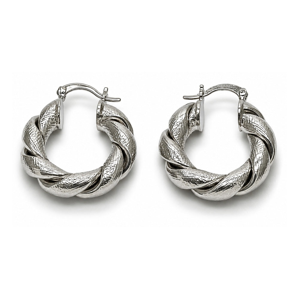White Gold Filled Medium Hoop, Twist and Hollow Design, Matte Finish, Rhodium Finish