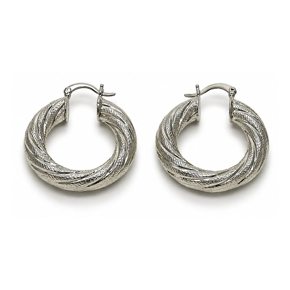 White Gold Filled Medium Hoop, Hollow Design, Matte Finish, Rhodium Finish