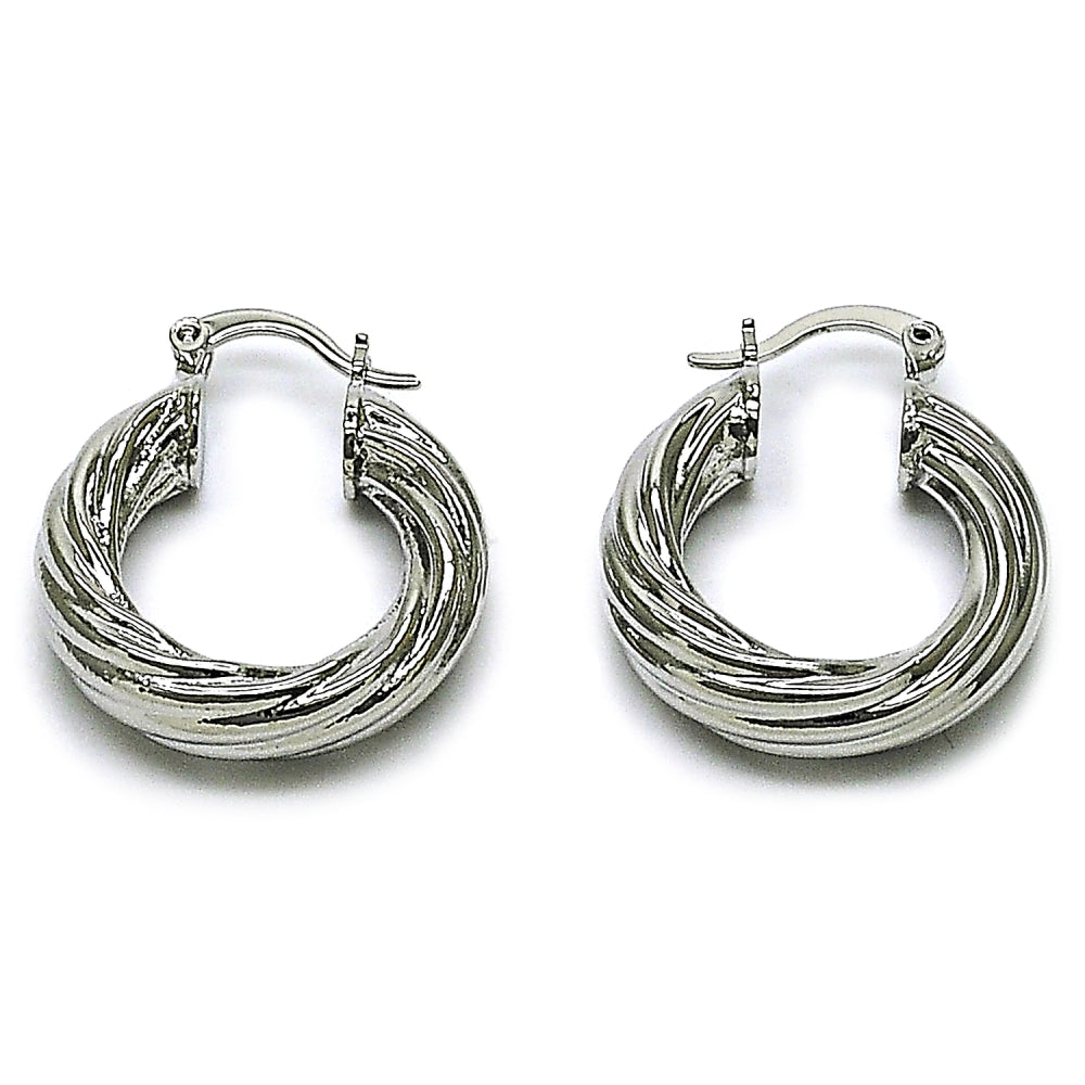 Rhodium Gold Filled Small Hoop, Twist and Hollow Design, Polished, Rhodium Finish