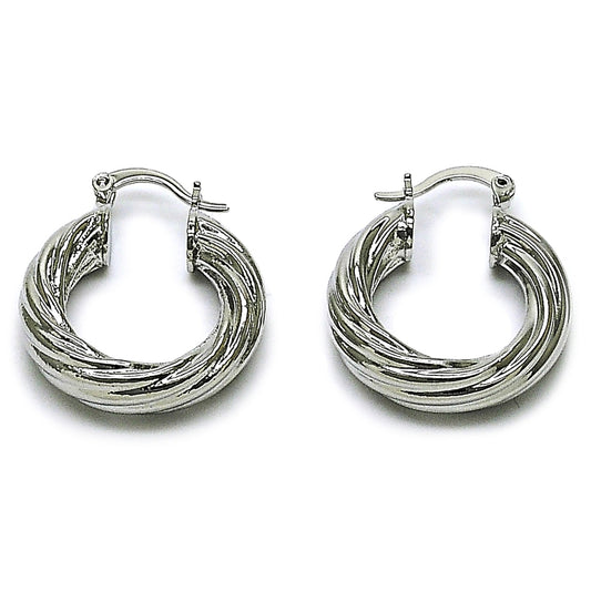 Rhodium Gold Filled Small Hoop, Twist and Hollow Design, Polished, Rhodium Finish