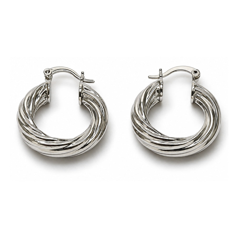 White Gold Filled Small Hoop, Twist and Hollow Design, Polished, Rhodium Finish