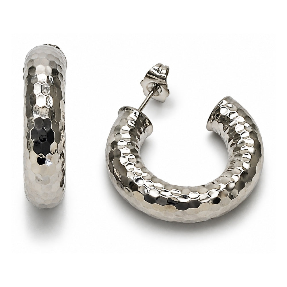 White Gold Filled Medium Hoop, Hollow Design, Diamond Cutting Finish, Rhodium Finish