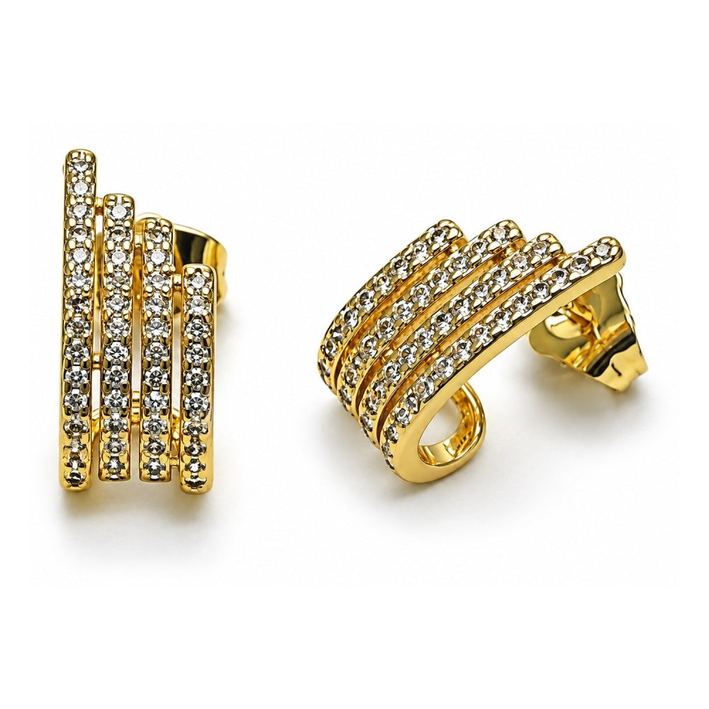 Oro Laminado Stud Earring, Gold Filled Style with White Micro Pave, Polished, Golden Finish