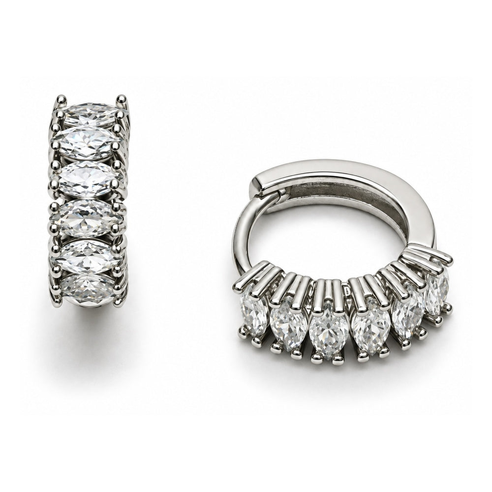 White Gold Filled Huggie Hoop, with White Cubic Zirconia, Polished, Rhodium Finish