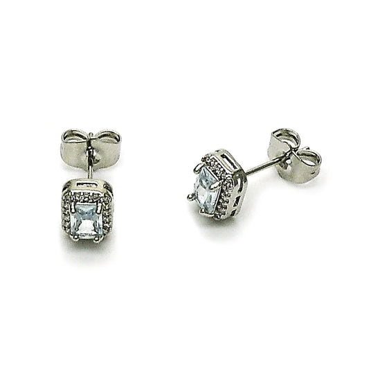 Rhodium Gold Filled Stud Earring, Cluster Design, with White Cubic Zirconia and White Micro Pave, Polished, Rhodium Finish