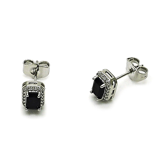 Rhodium Gold Filled Stud Earring, Cluster Design, with Black Cubic Zirconia and White Micro Pave, Polished, Rhodium Finish