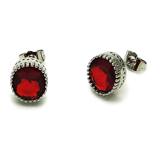 Rhodium Gold Filled Stud Earring, with Garnet Cubic Zirconia, Polished, Rhodium Finish