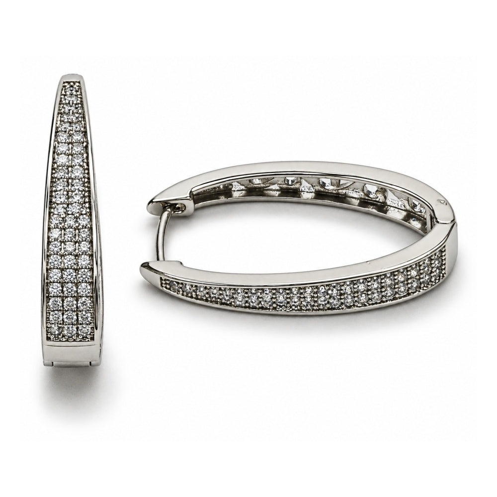 White Gold Filled Huggie Hoop, with White Micro Pave, Polished, Rhodium Finish