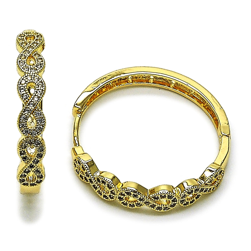 Oro Laminado Huggie Hoop, Gold Filled Style Infinite Design, with White Micro Pave, Polished, Golden Finish