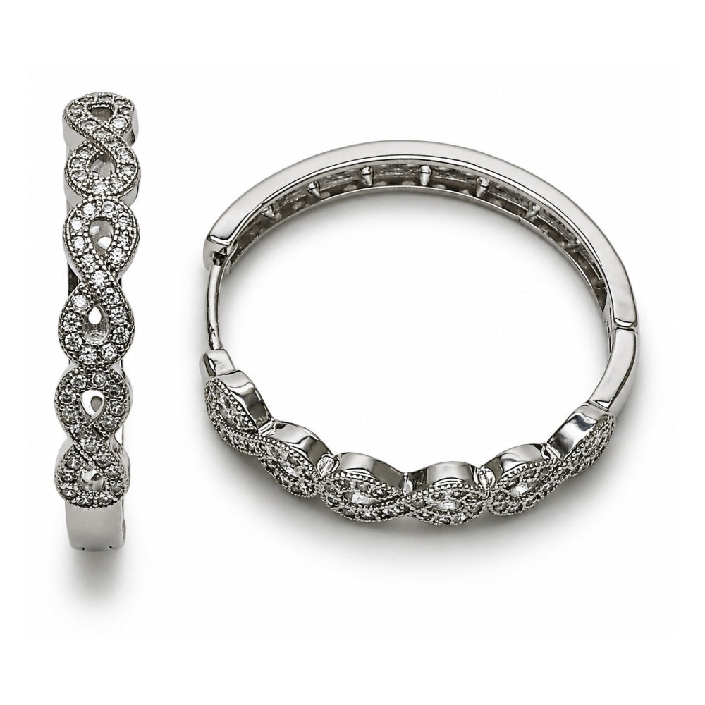 White Gold Filled Huggie Hoop, Infinite Design, with White Micro Pave, Polished, Rhodium Finish