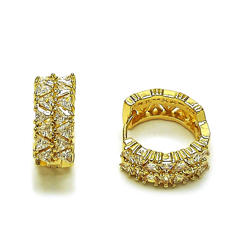 Oro Laminado Huggie Hoop, Gold Filled Style with White Cubic Zirconia, Polished, Golden Finish