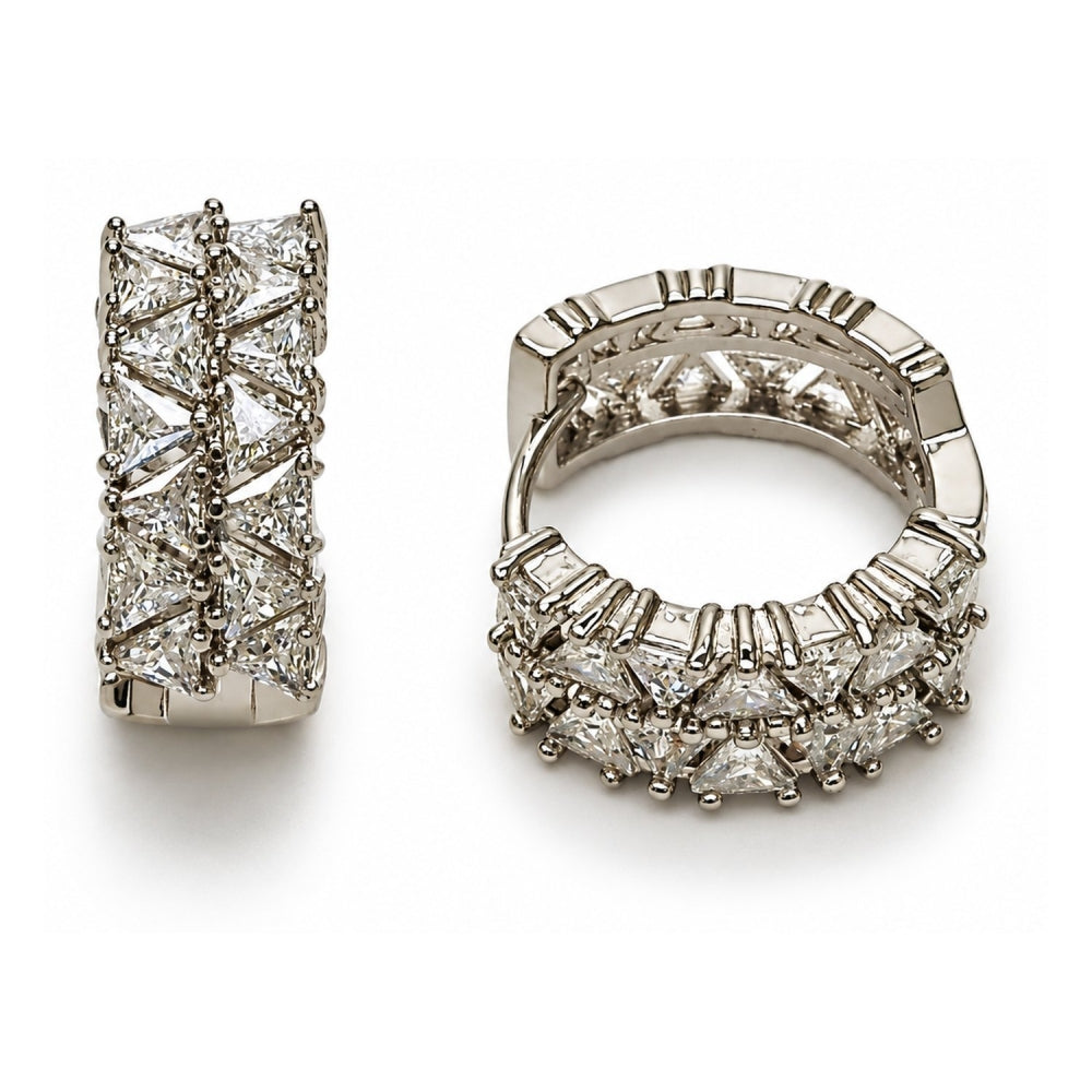 White Gold Filled Huggie Hoop, with White Cubic Zirconia, Polished, Rhodium Finish