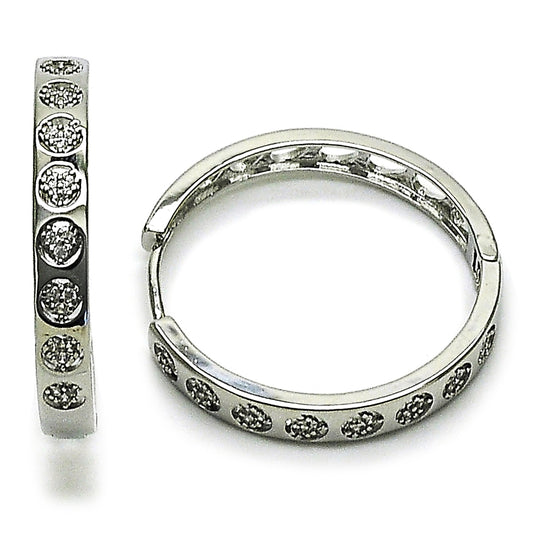 Rhodium Gold Filled Huggie Hoop, Heart Design, with White Micro Pave, Polished, Rhodium Finish