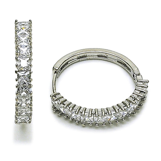 Rhodium Gold Filled Huggie Hoop, with White Cubic Zirconia, Polished, Rhodium Finish