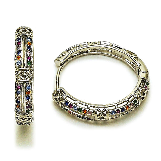 Rhodium Gold Filled Huggie Hoop, with Multicolor Micro Pave, Polished, Rhodium Finish