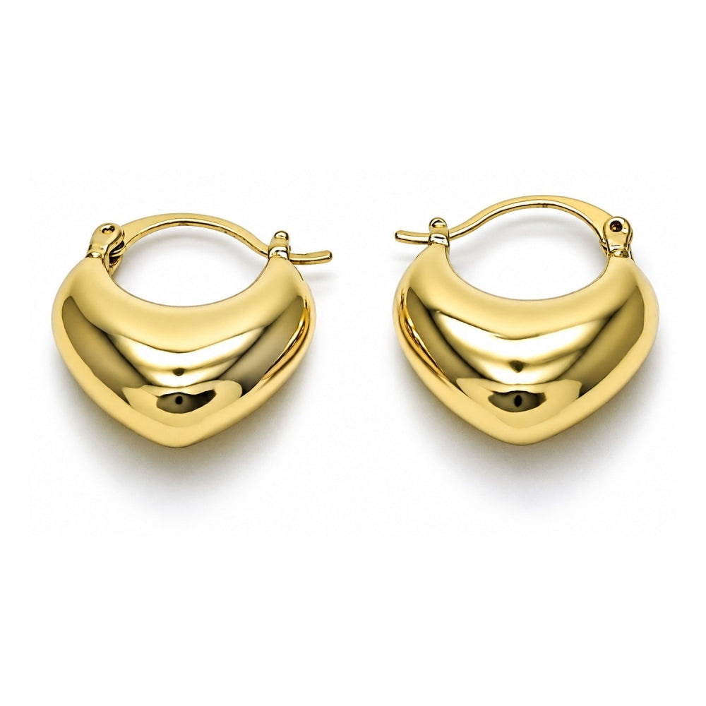 Oro Laminado Small Hoop, Gold Filled Style Heart Design, Polished, Golden Finish
