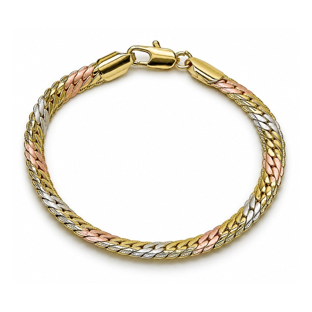Oro Laminado Basic Bracelet, Gold Filled Style Curb Design, Polished, Tricolor