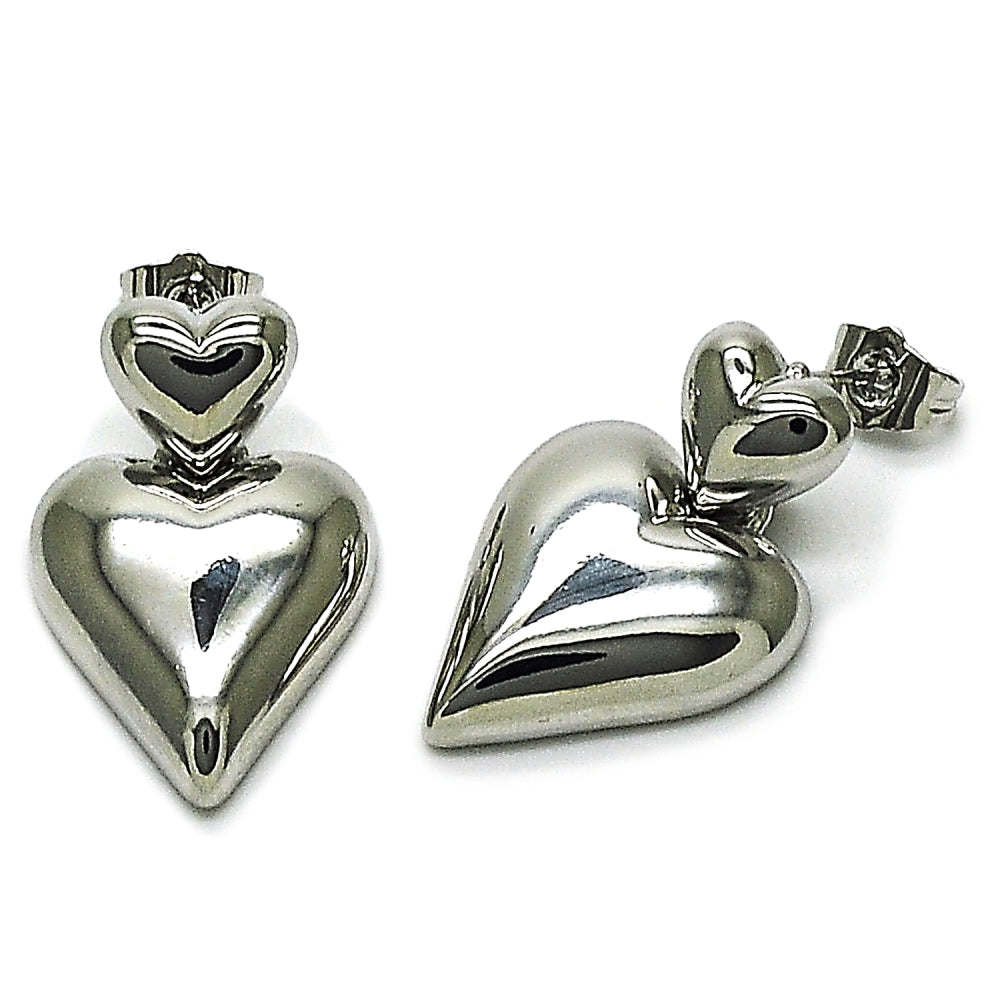 Rhodium Gold Filled Stud Earring, Heart Design, Polished, Rhodium Finish