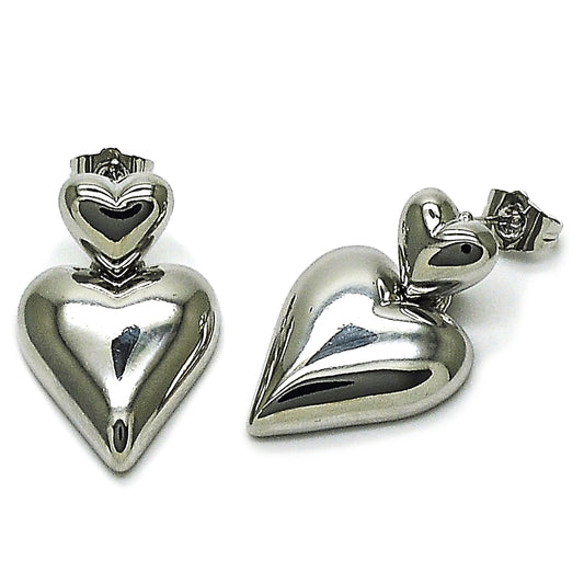 Rhodium Gold Filled Stud Earring, Heart Design, Polished, Rhodium Finish