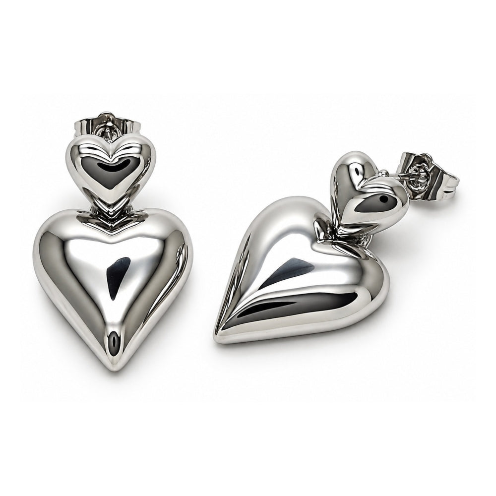 White Gold Filled Stud Earring, Heart Design, Polished, Rhodium Finish
