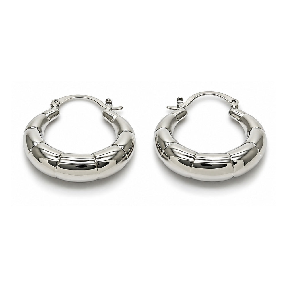 White Gold Filled Medium Hoop, Hollow Design, Polished, Rhodium Finish