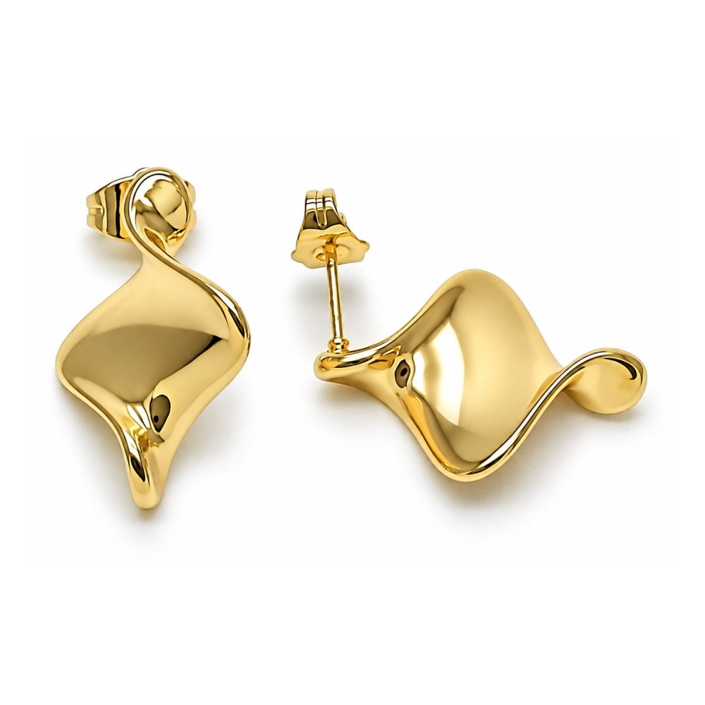 Oro Laminado Stud Earring, Gold Filled Style Twist Design, Polished, Golden Finish