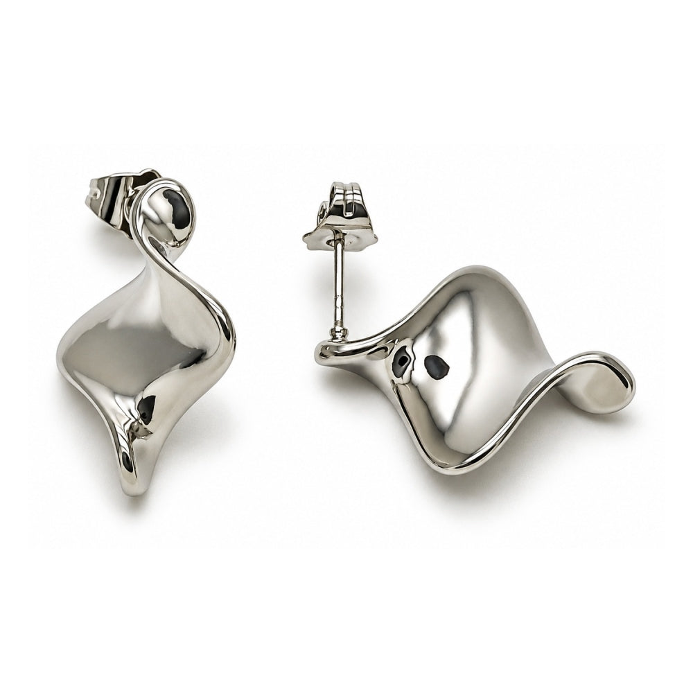 White Gold Filled Stud Earring, Twist Design, Polished, Rhodium Finish