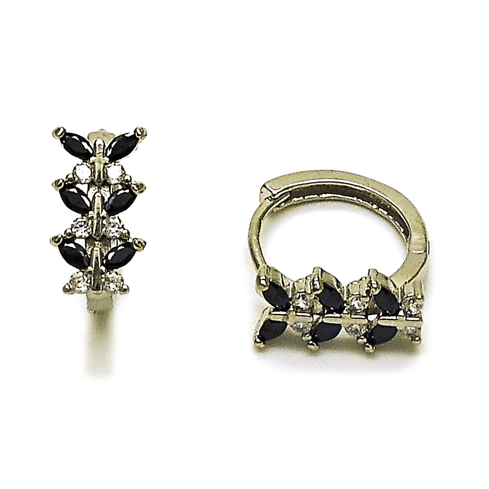 Rhodium Gold Filled Huggie Hoop, Butterfly Design, with Black and White Cubic Zirconia, Polished, Rhodium Finish