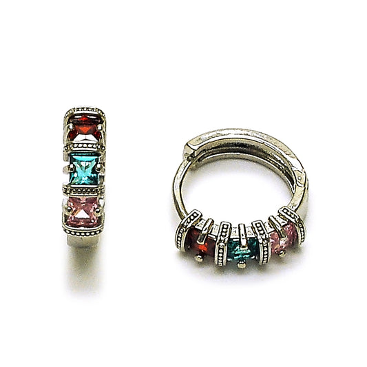 Rhodium Gold Filled Huggie Hoop, with Multicolor Cubic Zirconia, Polished, Rhodium Finish