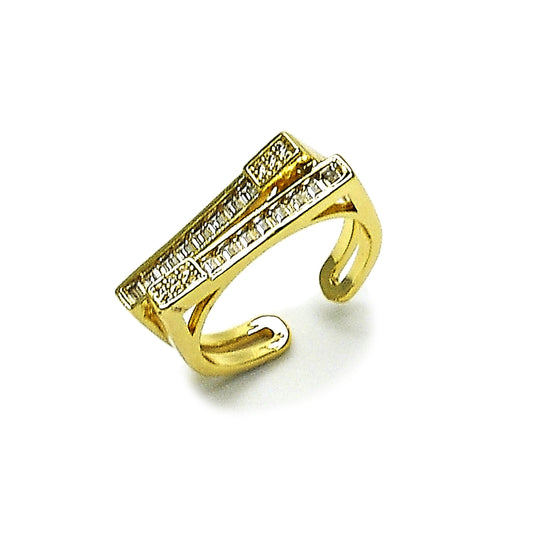 Oro Laminado Multi Stone Ring, Gold Filled Style Baguette Design, with White Cubic Zirconia and White Micro Pave, Polished, Golden Finish
