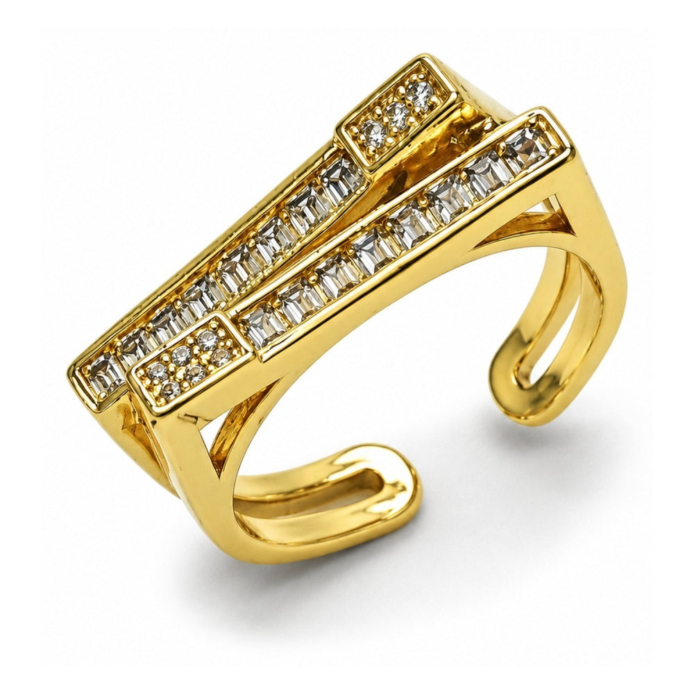 Oro Laminado Multi Stone Ring, Gold Filled Style Baguette Design, with White Cubic Zirconia and White Micro Pave, Polished, Golden Finish