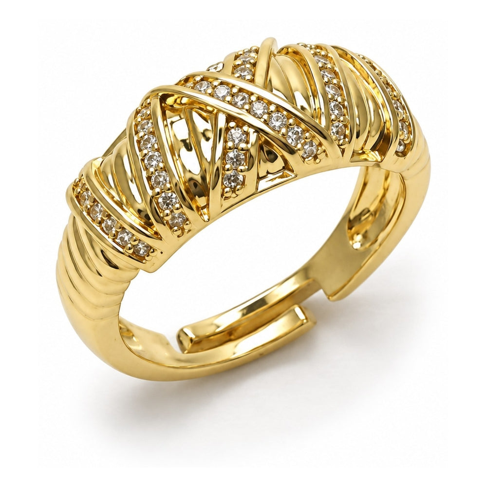 Oro Laminado Multi Stone Ring, Gold Filled Style with White Cubic Zirconia, Polished, Golden Finish