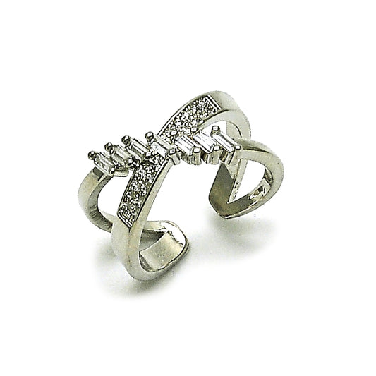 Rhodium Gold Filled Multi Stone Ring, Baguette Design, with White Cubic Zirconia and White Micro Pave, Polished, Rhodium Finish