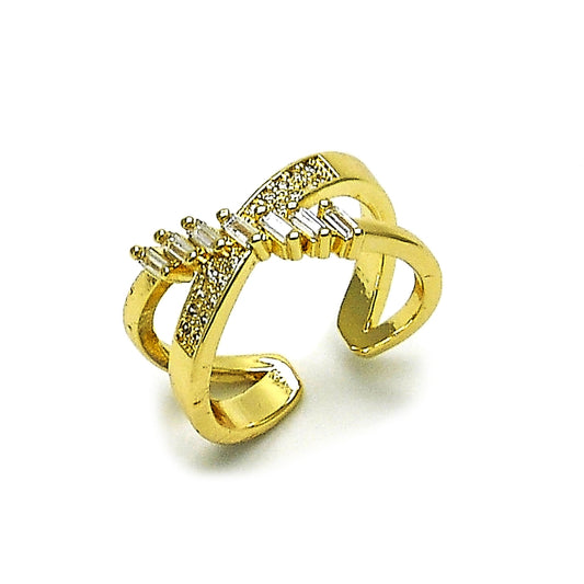 Oro Laminado Multi Stone Ring, Gold Filled Style Baguette Design, with White Cubic Zirconia and White Micro Pave, Polished, Golden Finish