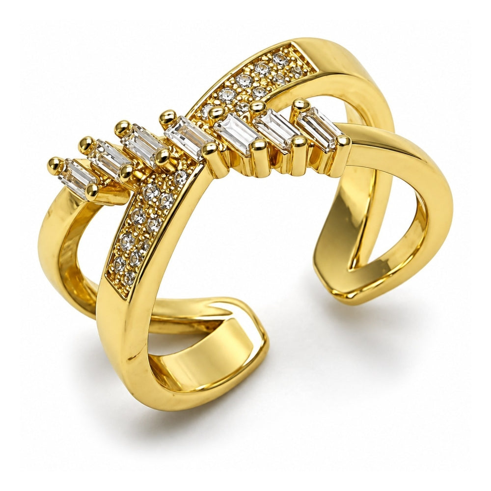 Oro Laminado Multi Stone Ring, Gold Filled Style Baguette Design, with White Cubic Zirconia and White Micro Pave, Polished, Golden Finish