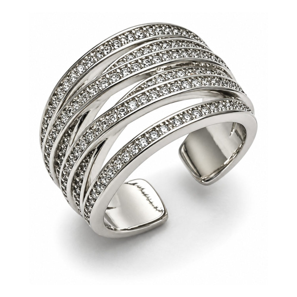 White Gold Filled Multi Stone Ring, Twist Design, with White Micro Pave, Polished, Rhodium Finish