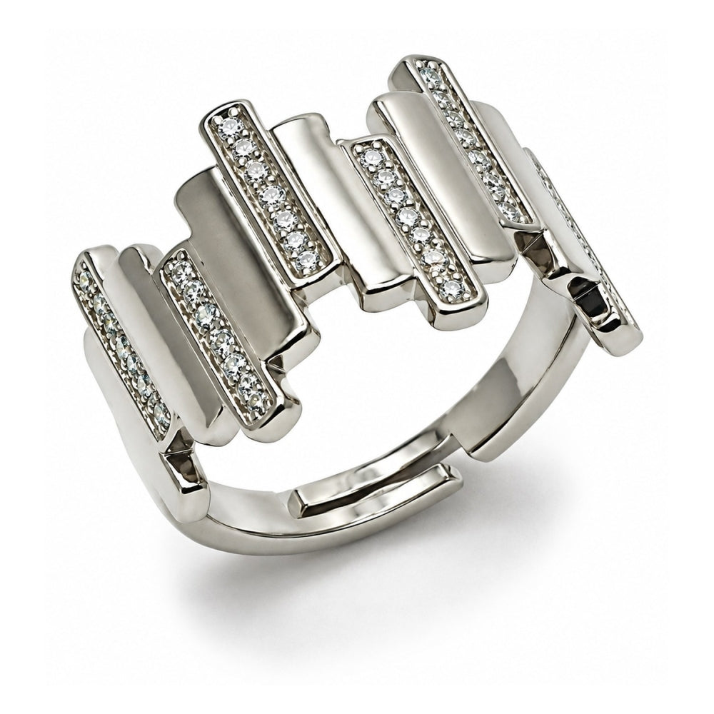 White Gold Filled Multi Stone Ring, with White Micro Pave, Polished, Rhodium Finish
