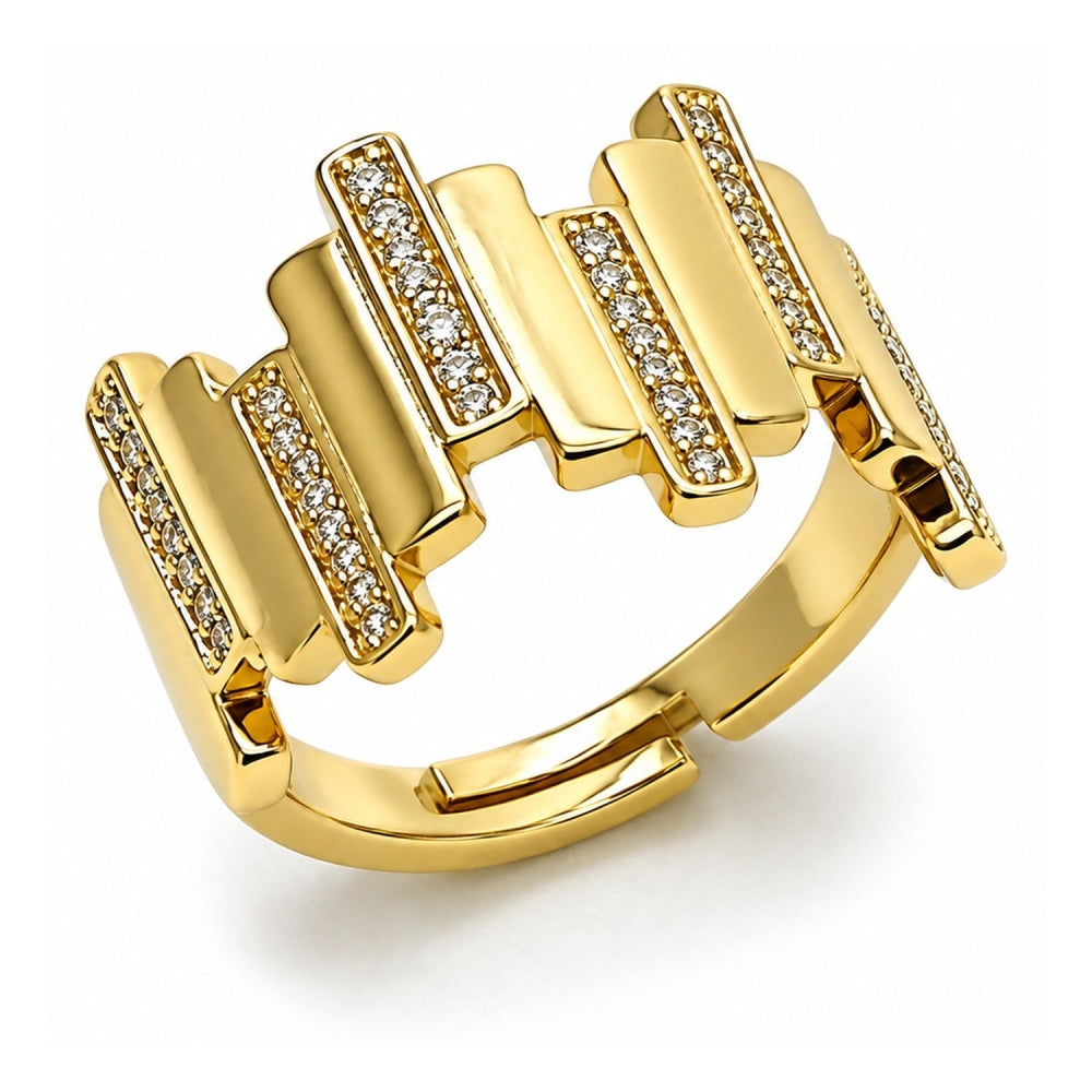 Oro Laminado Multi Stone Ring, Gold Filled Style with White Micro Pave, Polished, Golden Finish