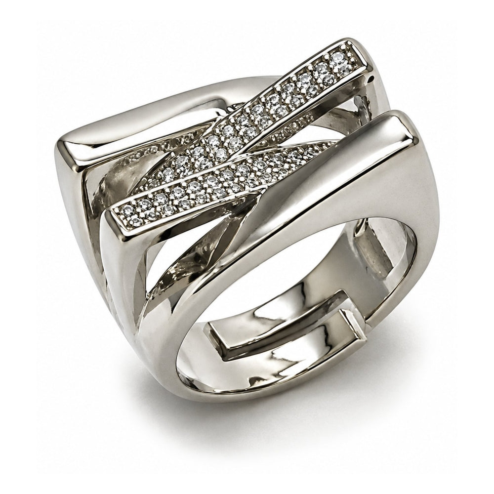 White Gold Filled Multi Stone Ring, with White Micro Pave, Polished, Rhodium Finish