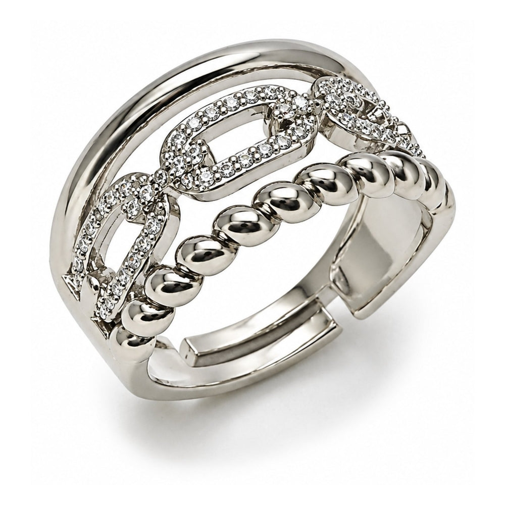 White Gold Filled Multi Stone Ring, Paperclip and Twist Design, with White Micro Pave, Polished, Rhodium Finish