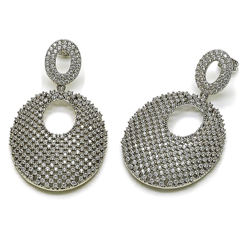 Rhodium Gold Filled Dangle Earring, with White Cubic Zirconia, Polished, Rhodium Finish