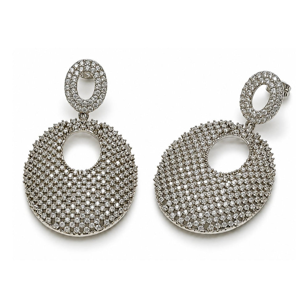 White Gold Filled Dangle Earring, with White Cubic Zirconia, Polished, Rhodium Finish