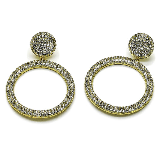 Oro Laminado Dangle Earring, Gold Filled Style with White Micro Pave, Polished, Golden Finish