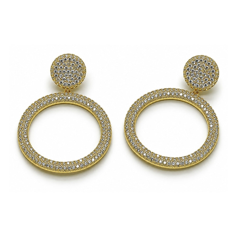 Oro Laminado Dangle Earring, Gold Filled Style with White Micro Pave, Polished, Golden Finish