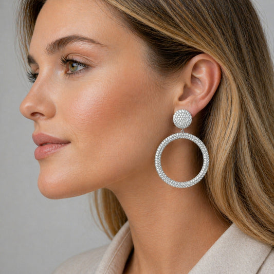 Rhodium Gold Filled Dangle Earring, with White Micro Pave, Polished, Rhodium Finish