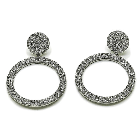 Rhodium Gold Filled Dangle Earring, with White Micro Pave, Polished, Rhodium Finish